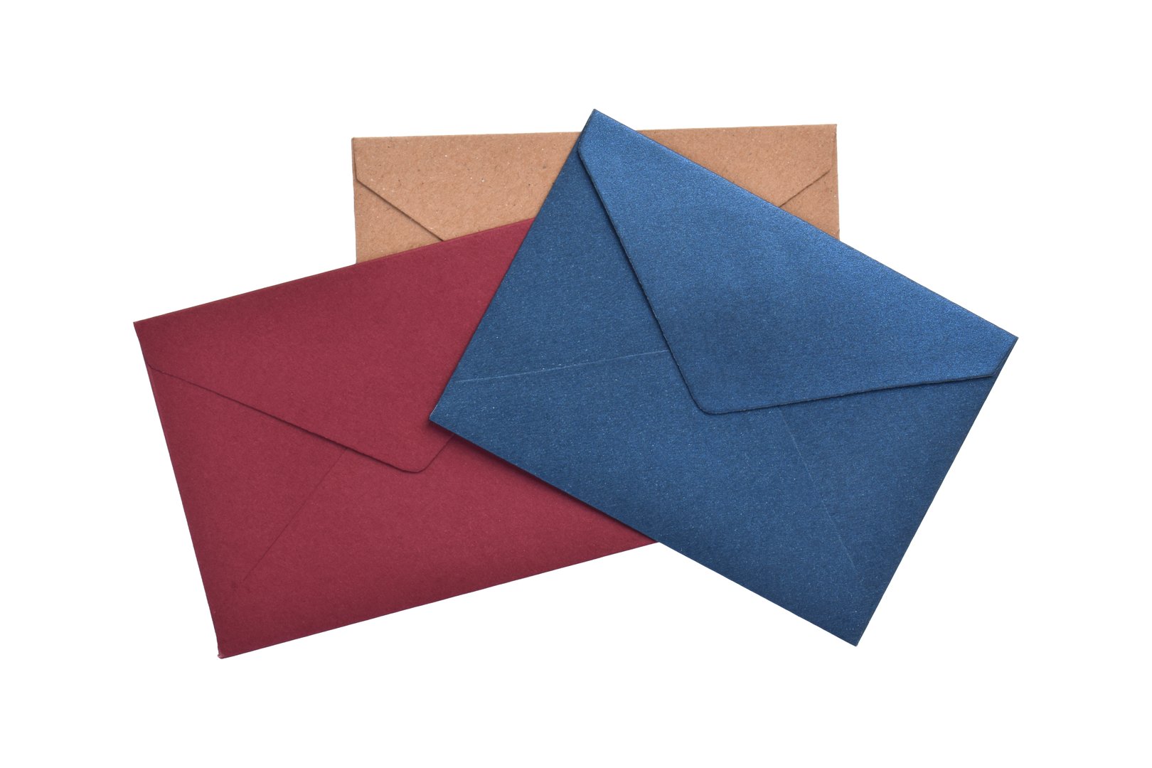 Three letter envelopes isolated on white background, top view