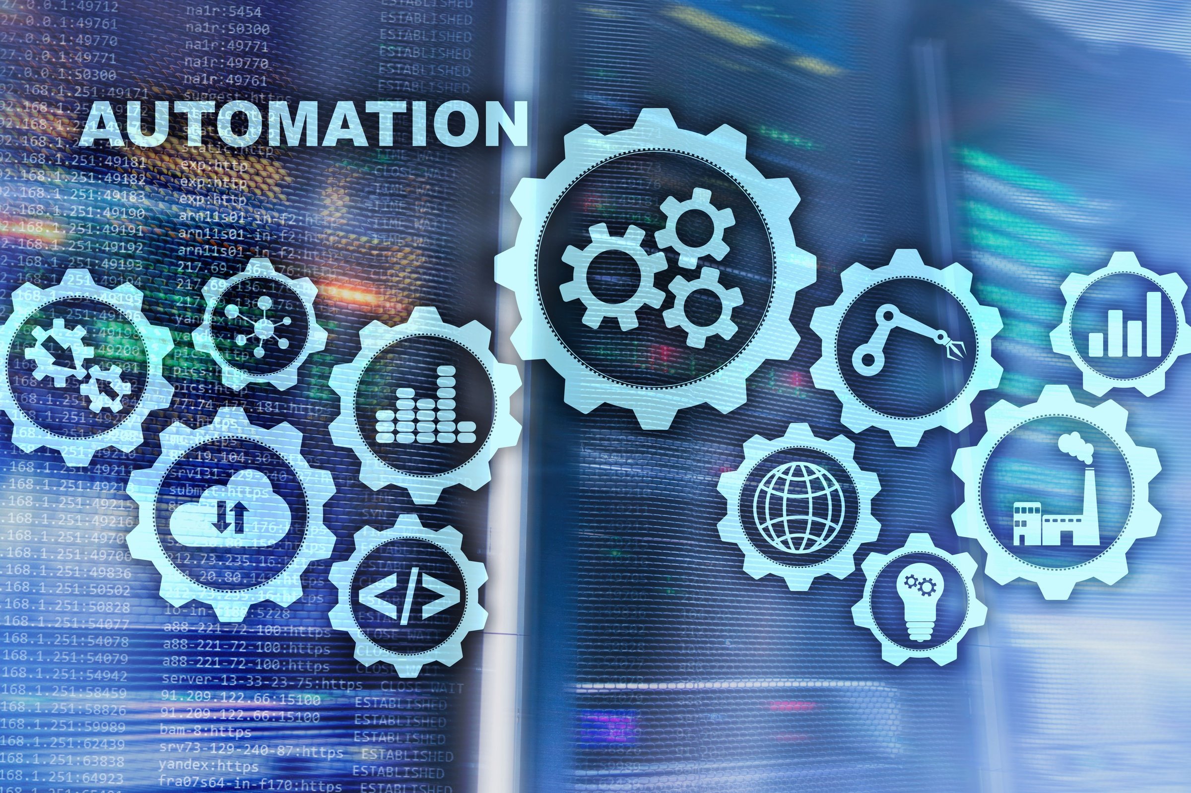 Automation productivity increase concept. Technology Process on a server room background.