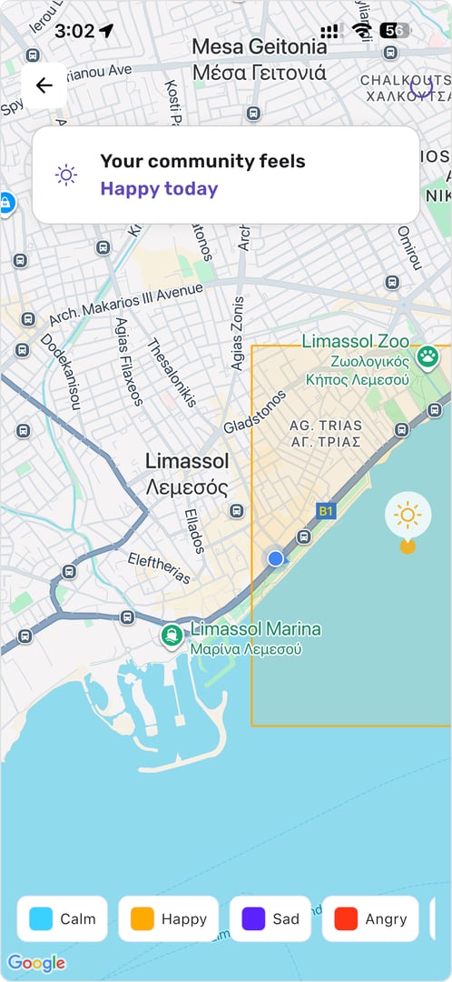 Sentimapp patterns and timeline screen