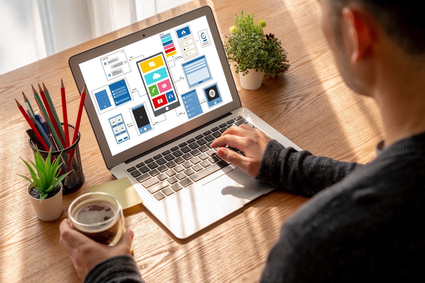 UX UI design process for modish mobile application and website . Creative prototype of wireframe for professional app developer .