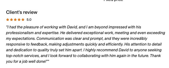 Client testimonial review