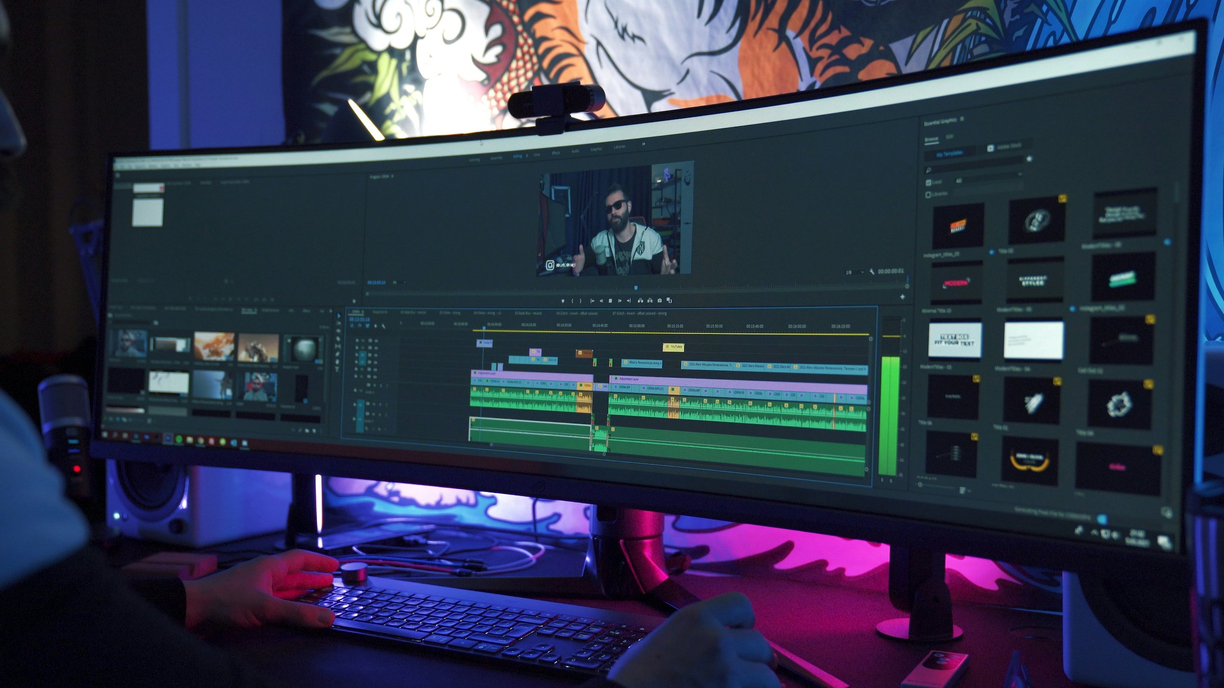 Video production equipment and creative workspace