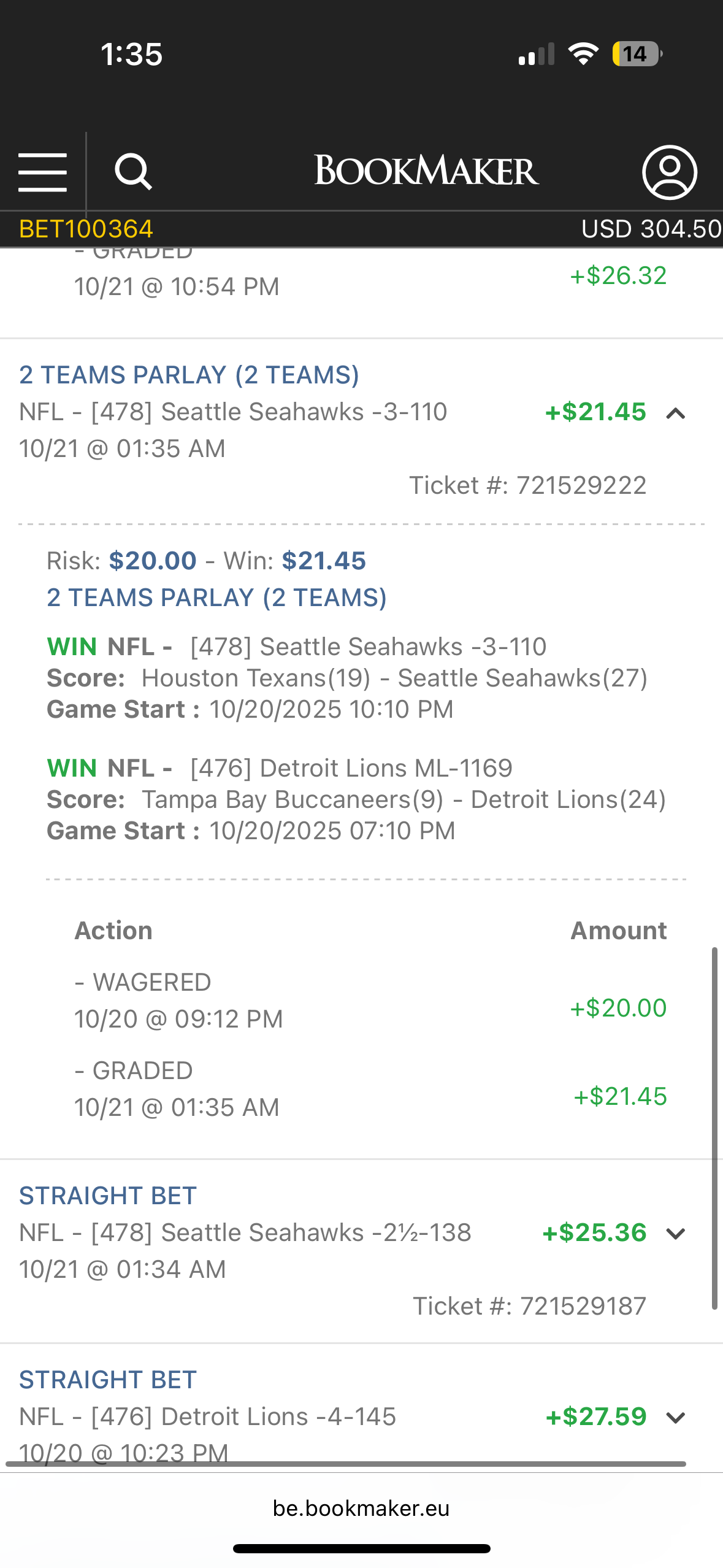 Client B betting results screenshot 6
