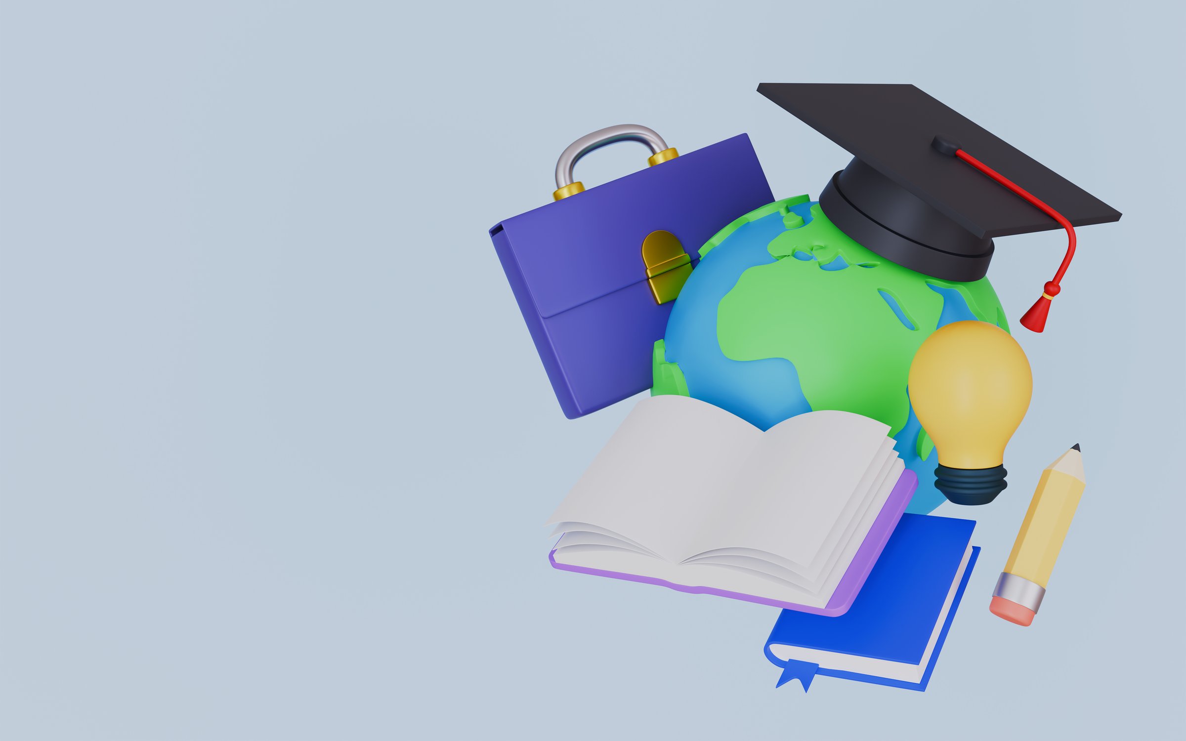 Education stationery elements, Back to school, Book, Pencil and briefcase with planet Earth concept