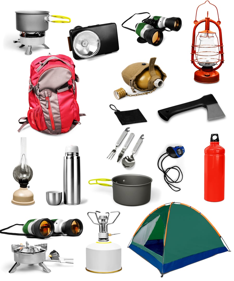 Camp gear object backpack backpacking, isolated on white background