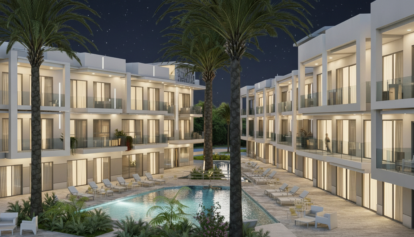 Landscaped gardens - night view