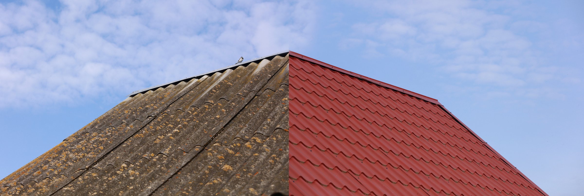 banner with images of the old and new roofs before and after