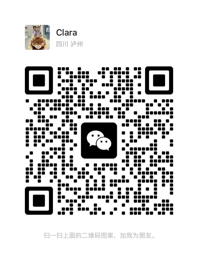 WeChat QR code for adding a user named Clara from Sichuan. The QR code is black on a white background with WeChat logo.