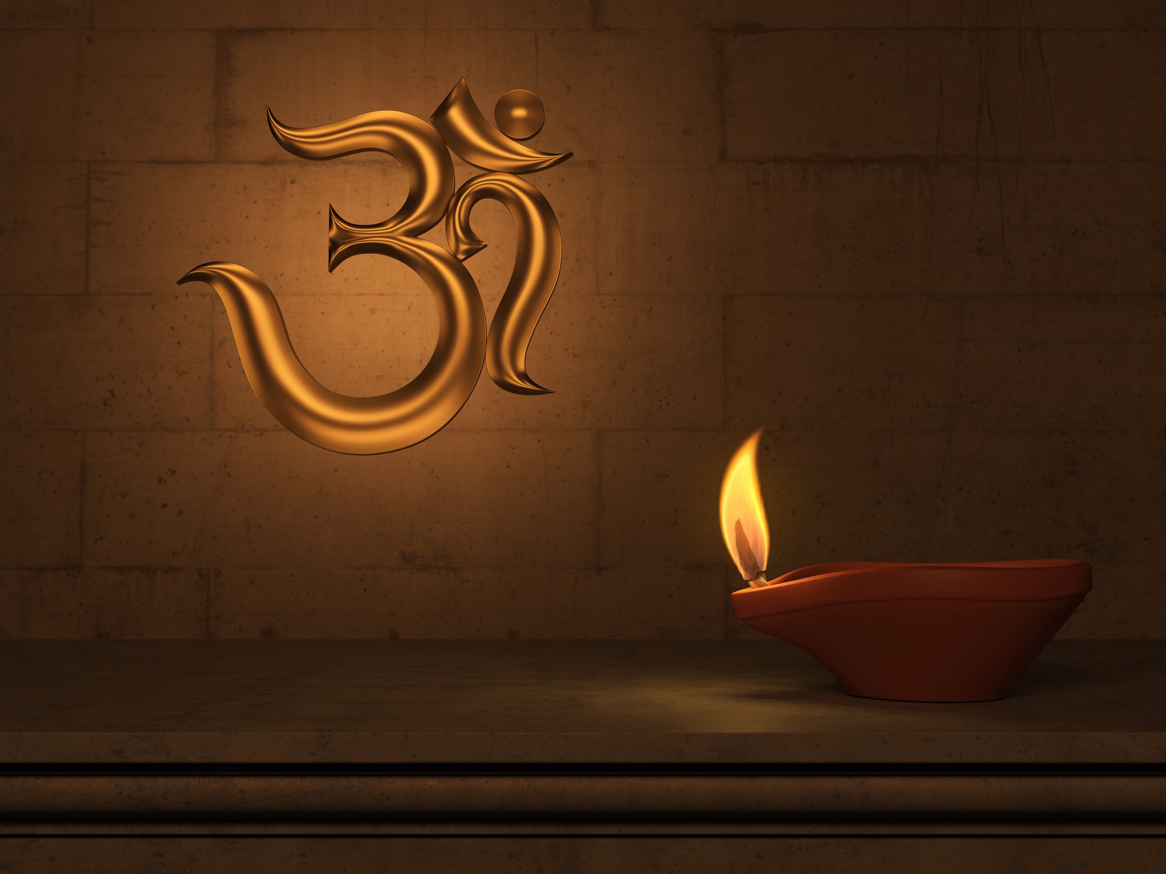 Indian Traditional Oil Lamp with Om symbol - 3D Rendered Image