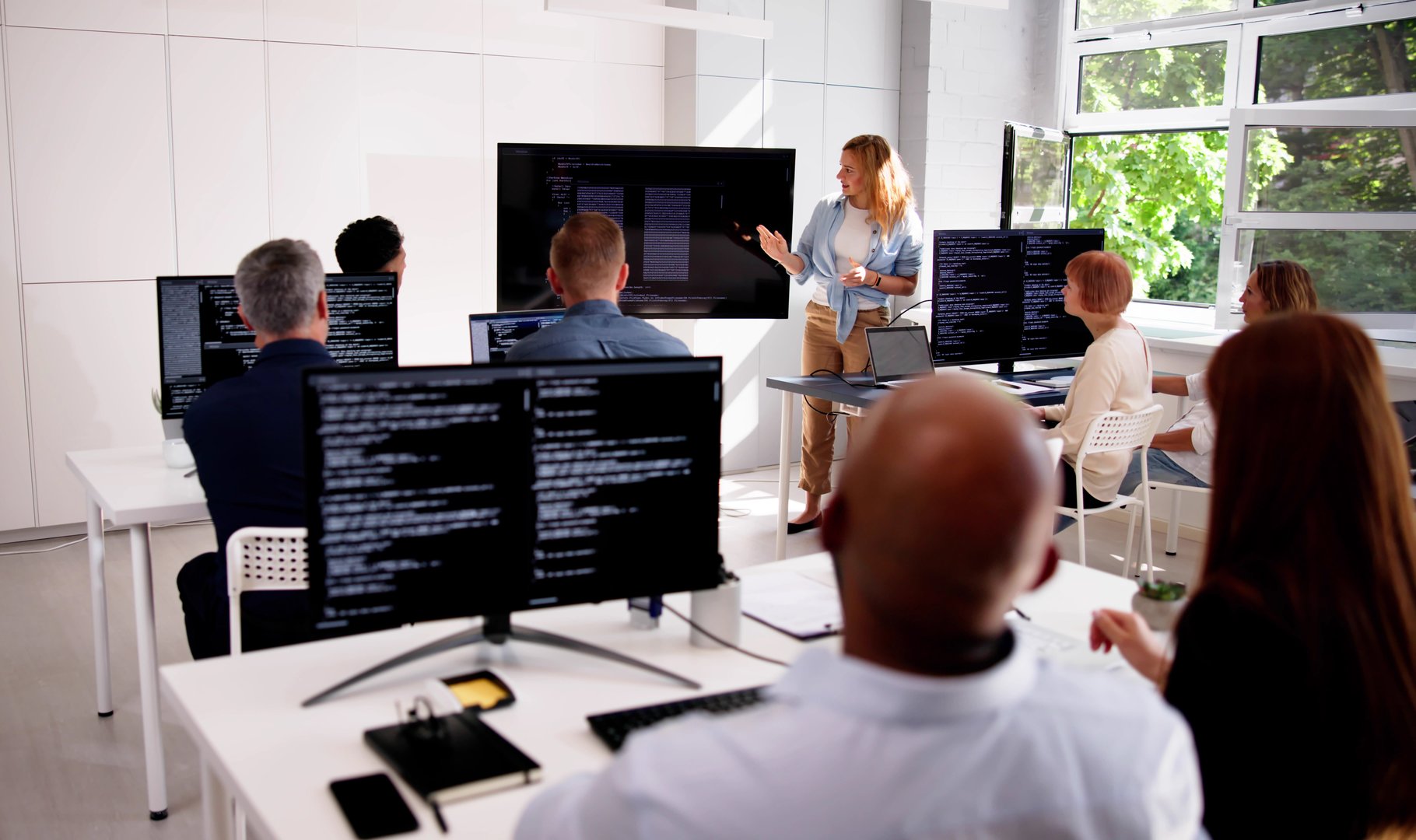 Programmer Code Training In Classroom. Business People Team