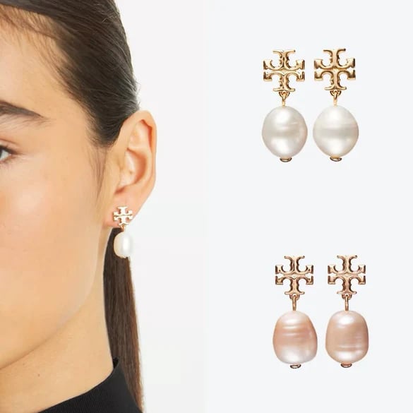 Boucles d'oreilles croix perles - vue détail