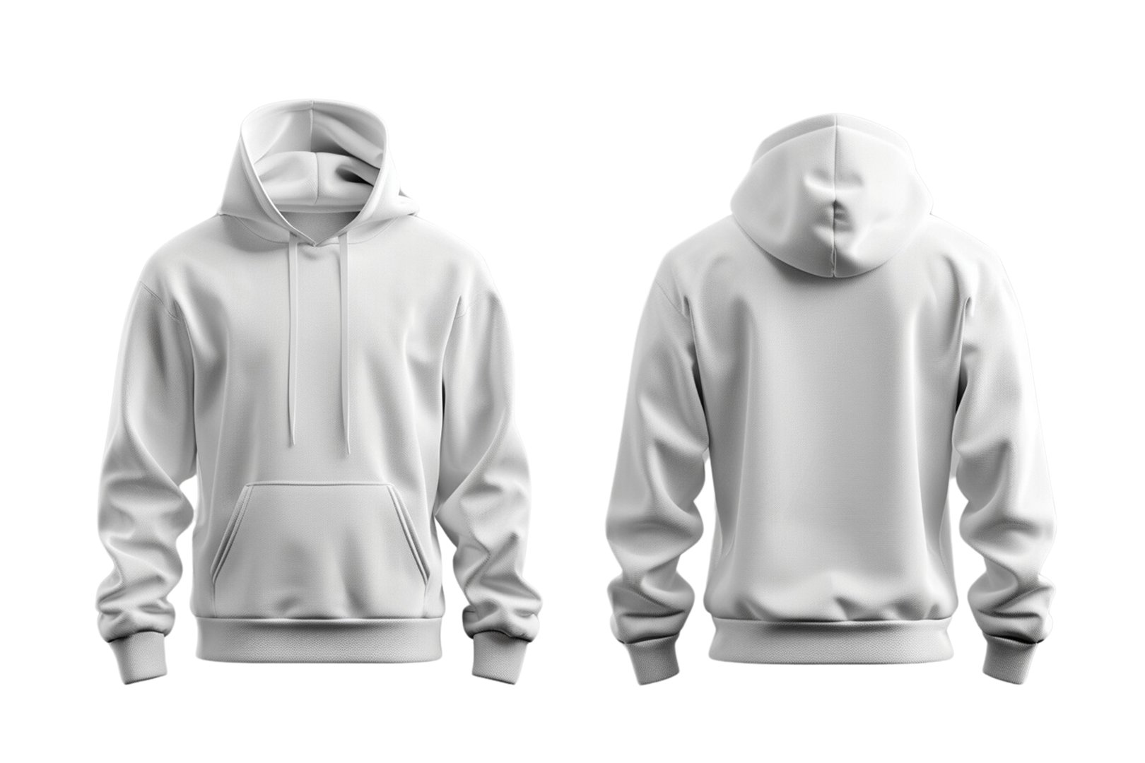Realistic  White Plain Hoodie Front and Back View Mockup.  Premium Quality