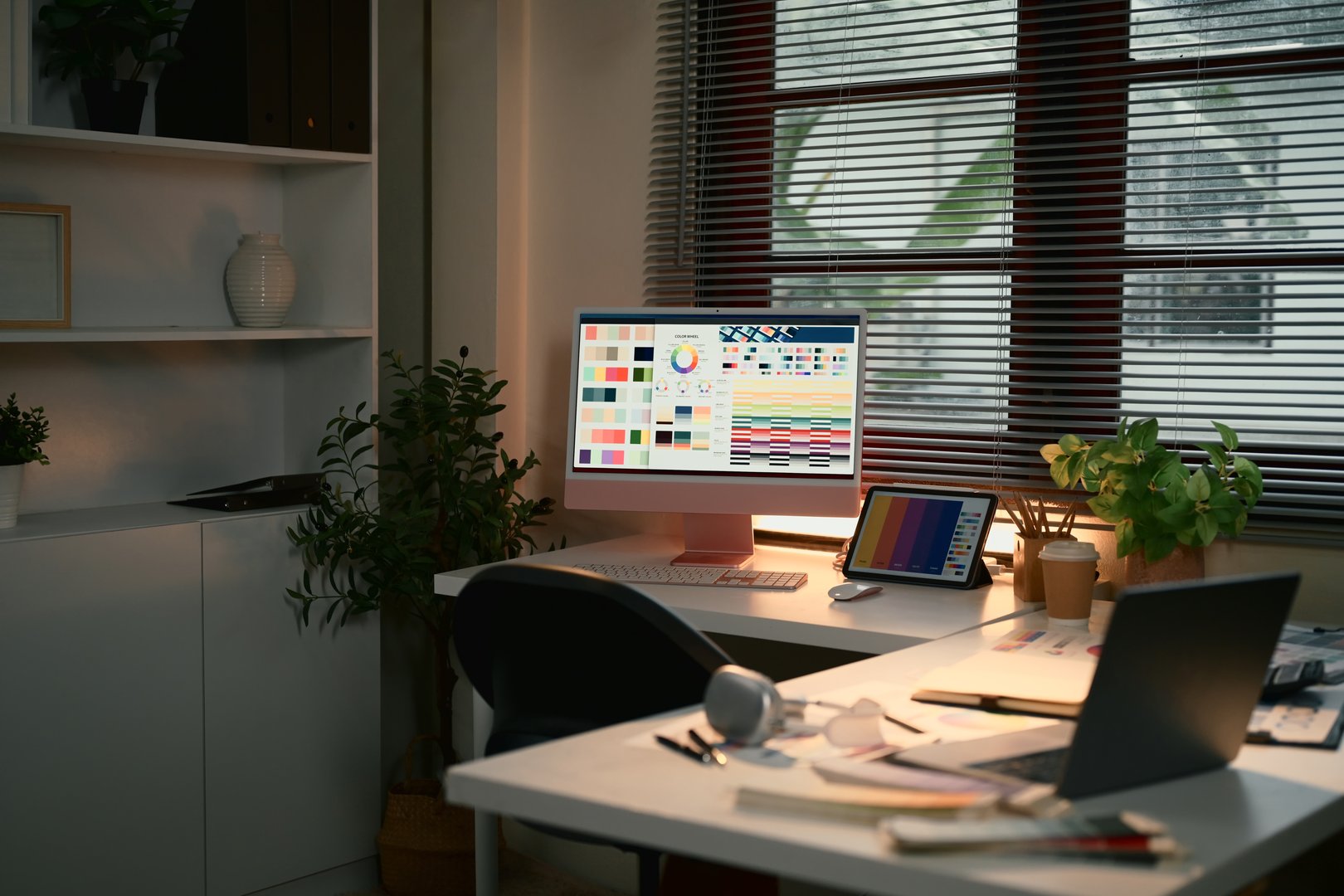 Graphic designer workspace, no people.