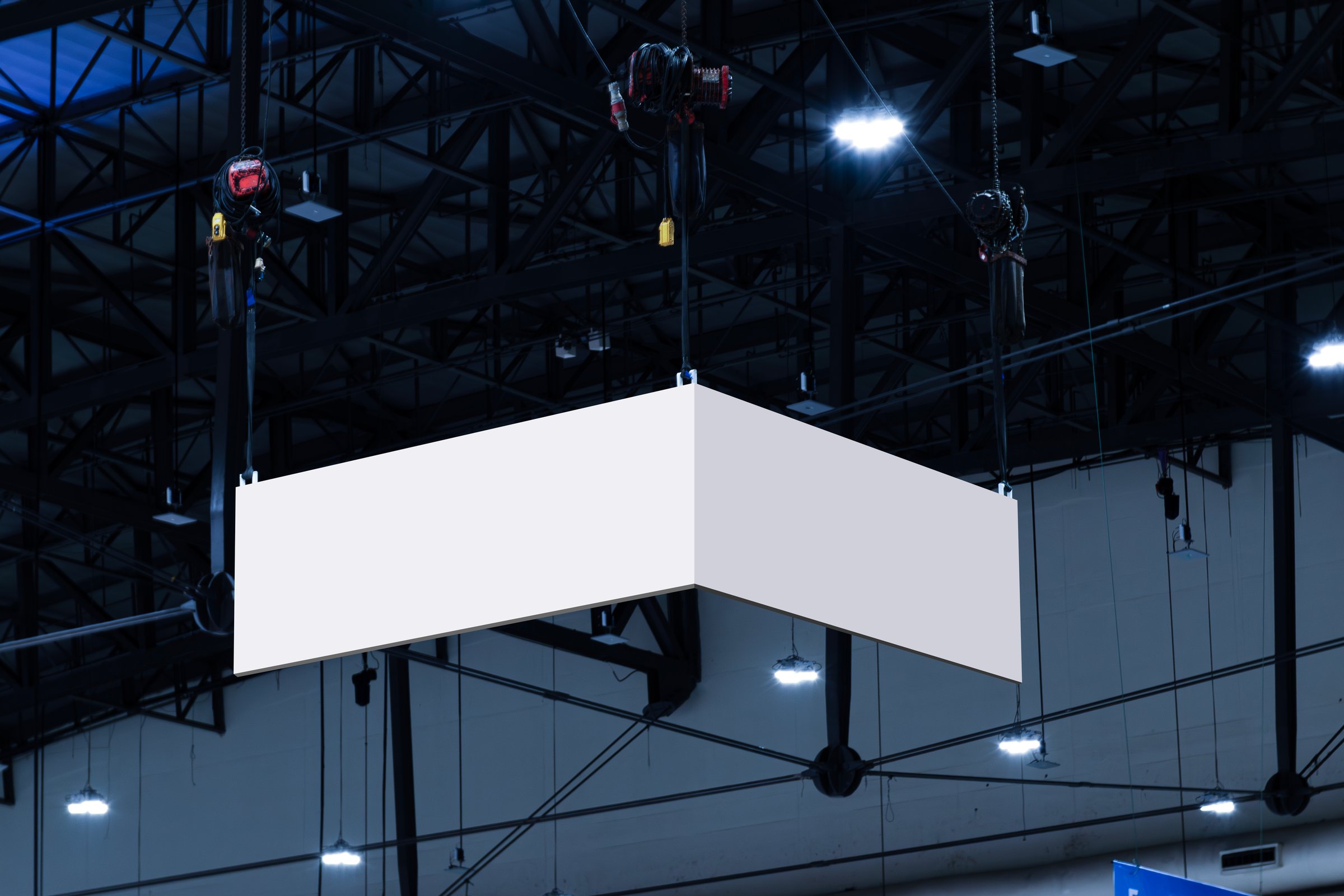 Hanging white indoor billboard with clipping path for mock up