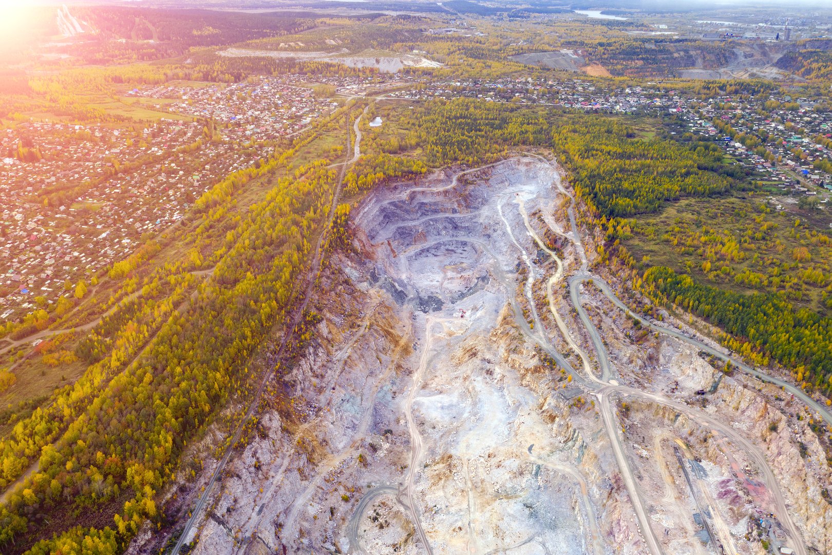 Open pit mining and processing plant for crushed stone