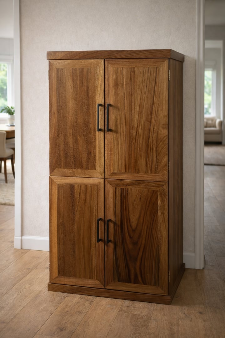 Alacena Quadra de 4 puertas en madera maciza de parota con tiradores metálicos negros