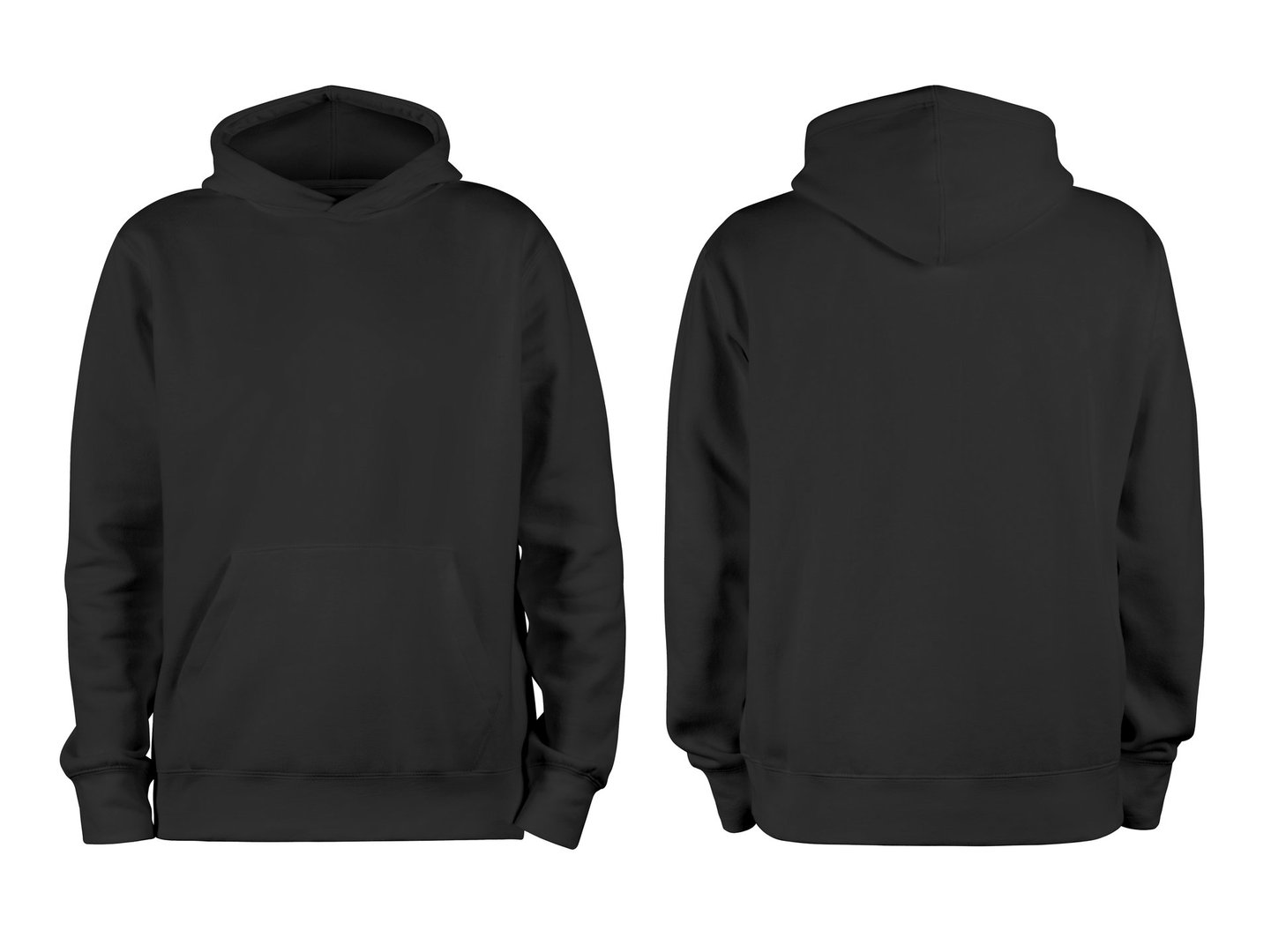 Men's black blank hoodie template, from two sides
