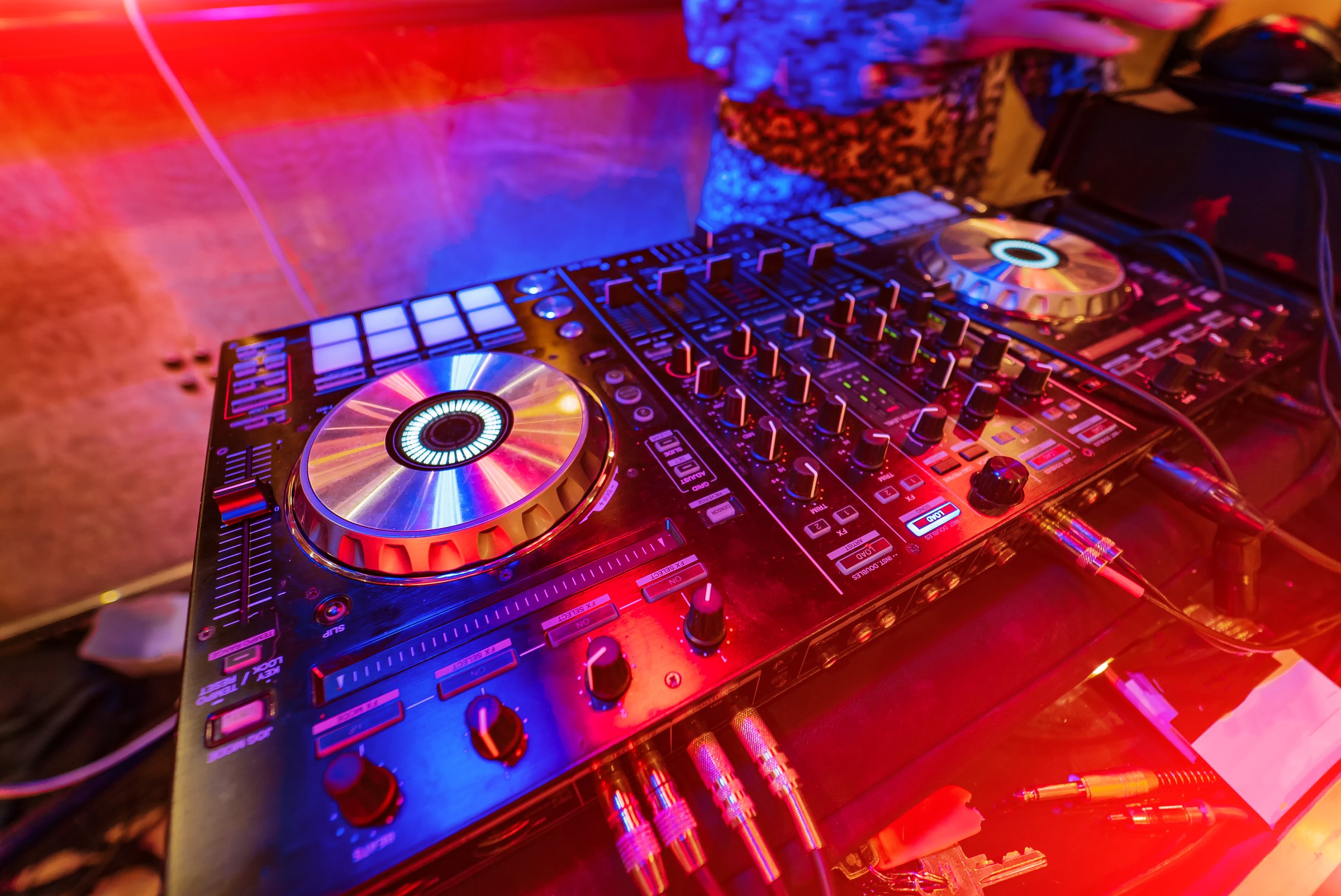 Dj professional volume control. Music audio control equipment.