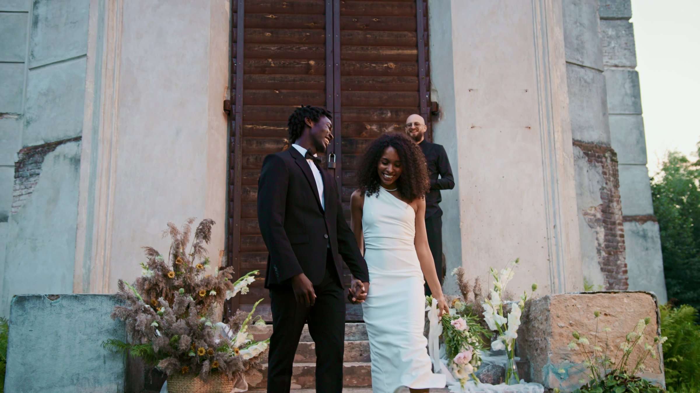 Happy black bride and groom after wedding ceremony