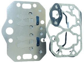 Two metallic plates with various cutouts and holes, used in mechanical or automotive applications.