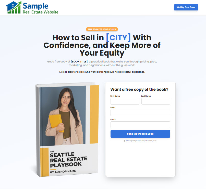 Sample lead capture website for Pro Package
