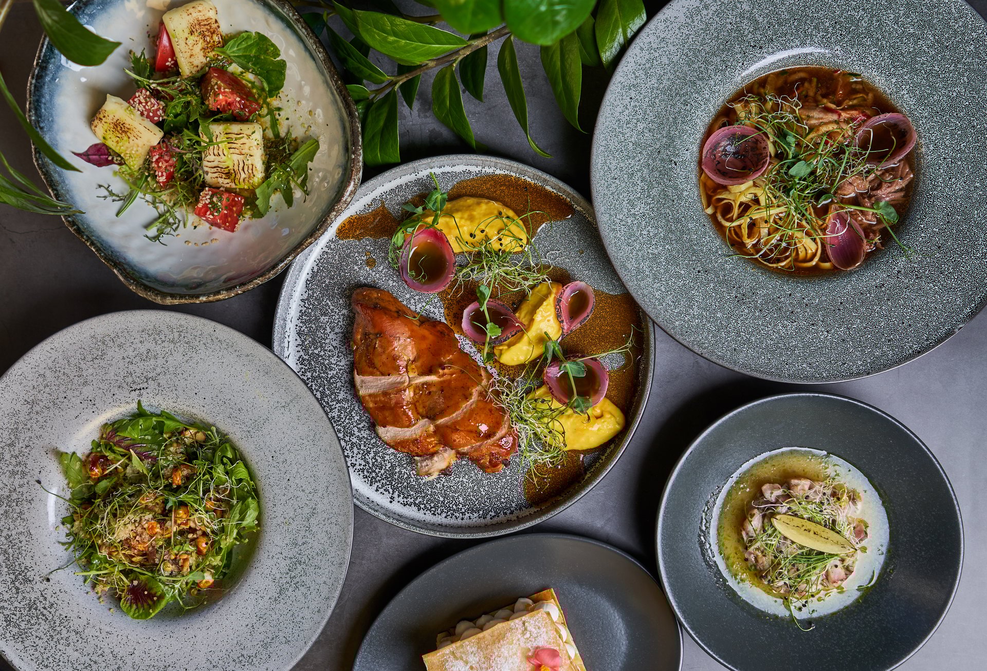 set of several Asian dishes