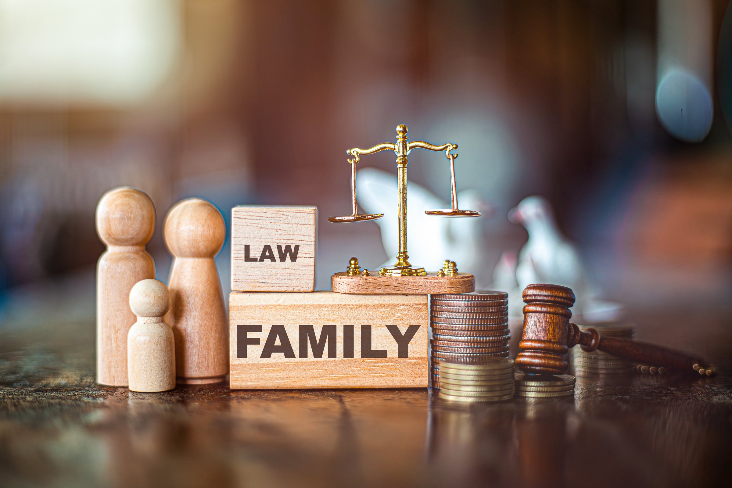 judge and scales of justice in background. Family law, court, divorce, child custody concept