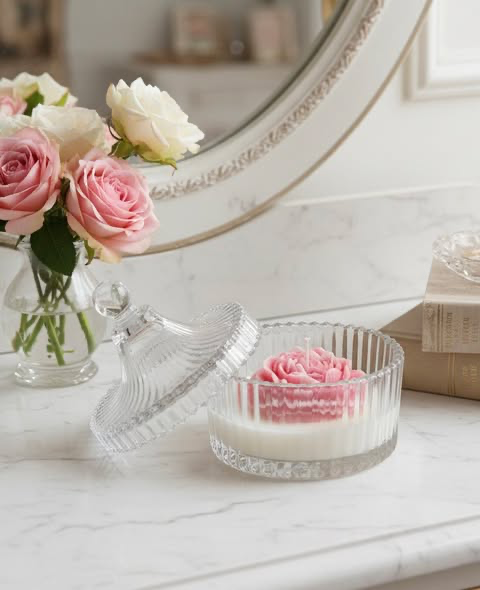 Piwonia w szklanej cukiernicy