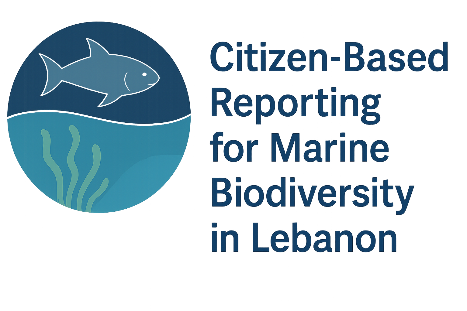 Logo with a fish and seaweed, text: Citizen-Based Reporting for Marine Biodiversity in Lebanon.