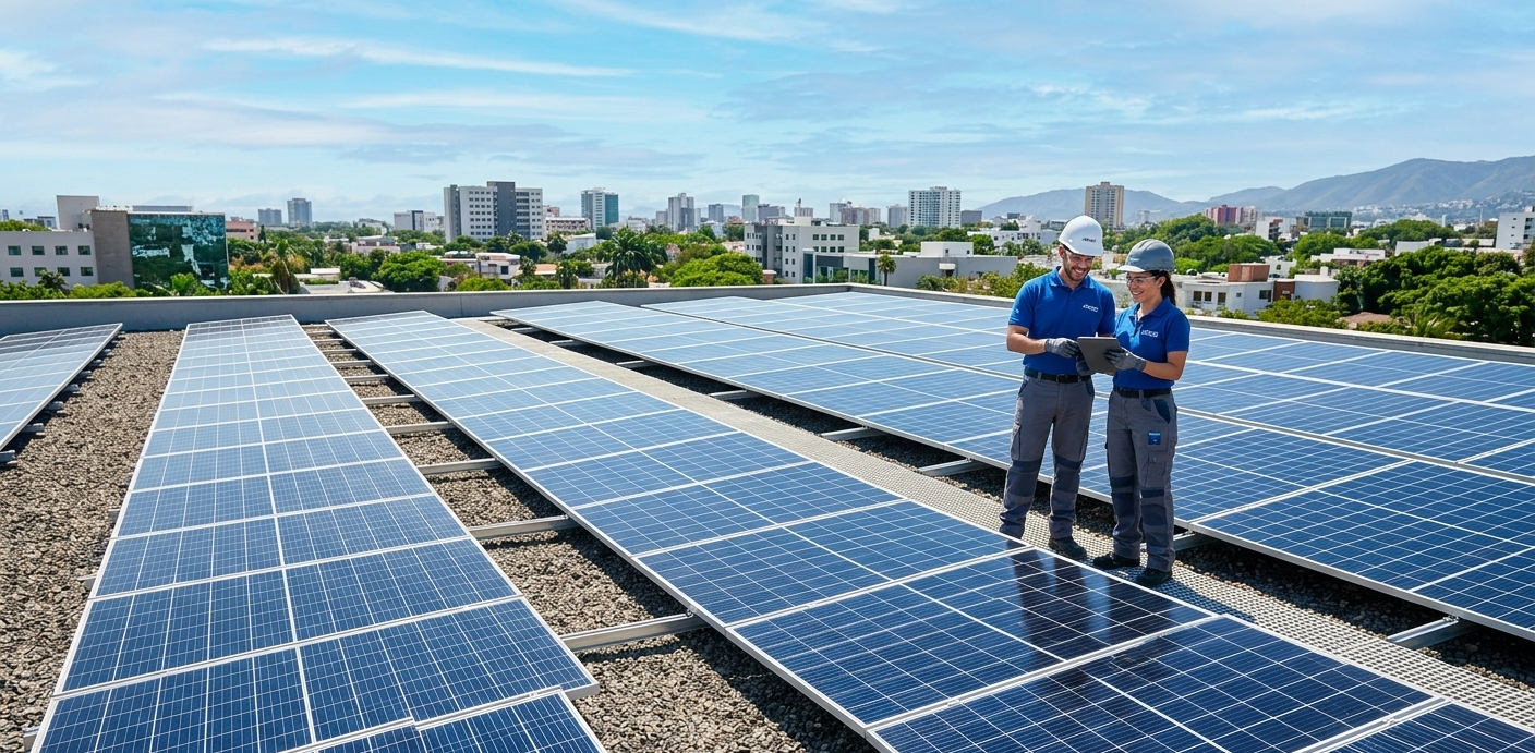 Instalación de paneles solares con técnicos