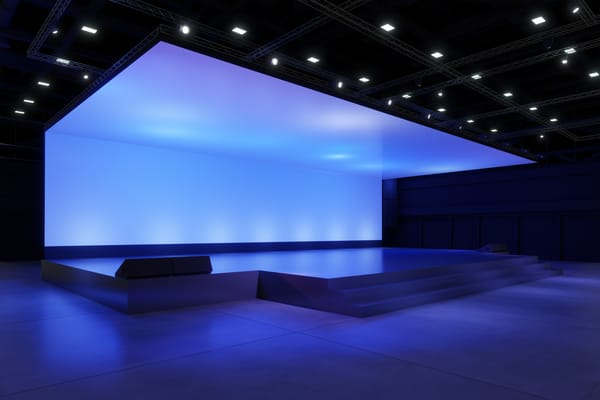 Empty stage Design for mockup and Corporate identity,Display.Platform elements in hall.Blank screen system for Graphic Resources.Scene event led night light staging.3d Background for onlineEvent,conference,live.3 render.