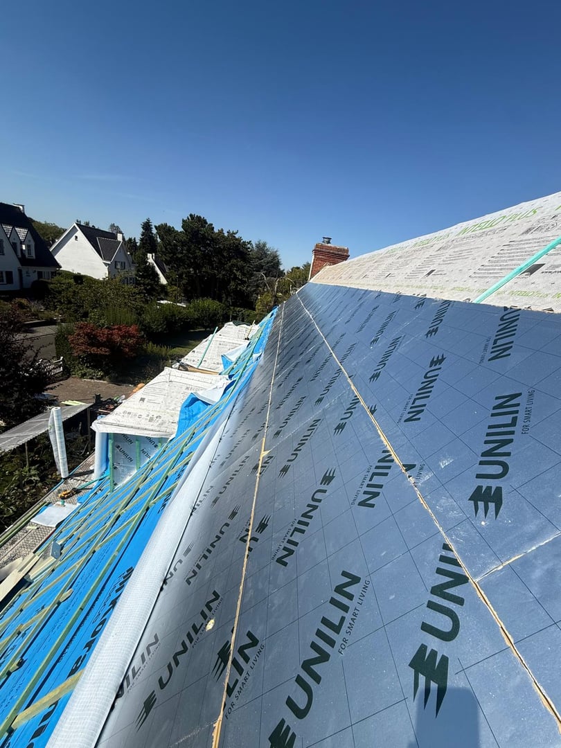Professional insulation work being performed on a residential building, showing quality craftsmanship and materials