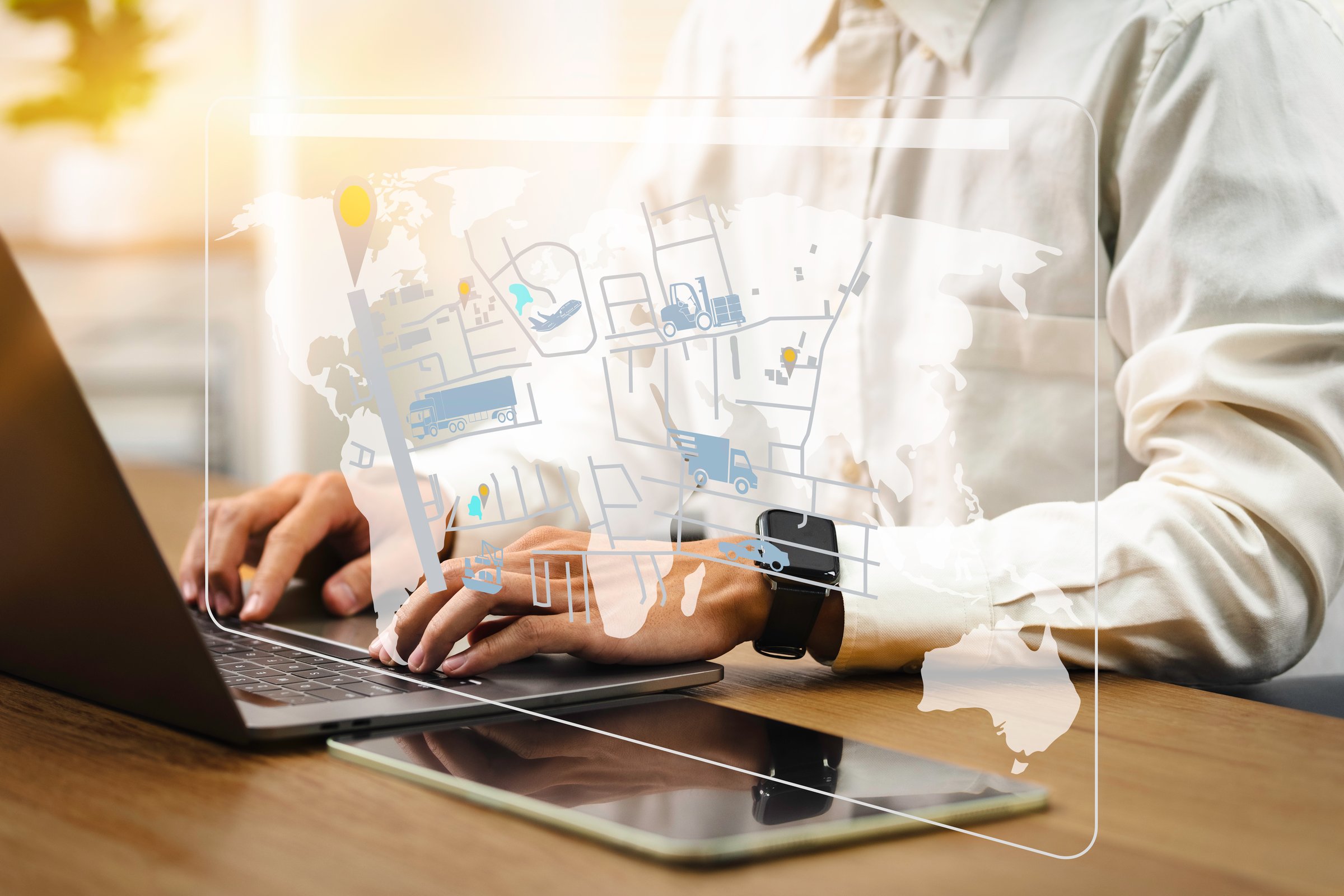 Logistics and transportation concepts, supply chain transportation technology for transportation, organization, asset control to meet customer needs.