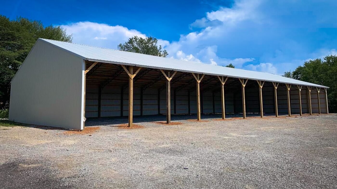 Pole barn equipment shed gray
