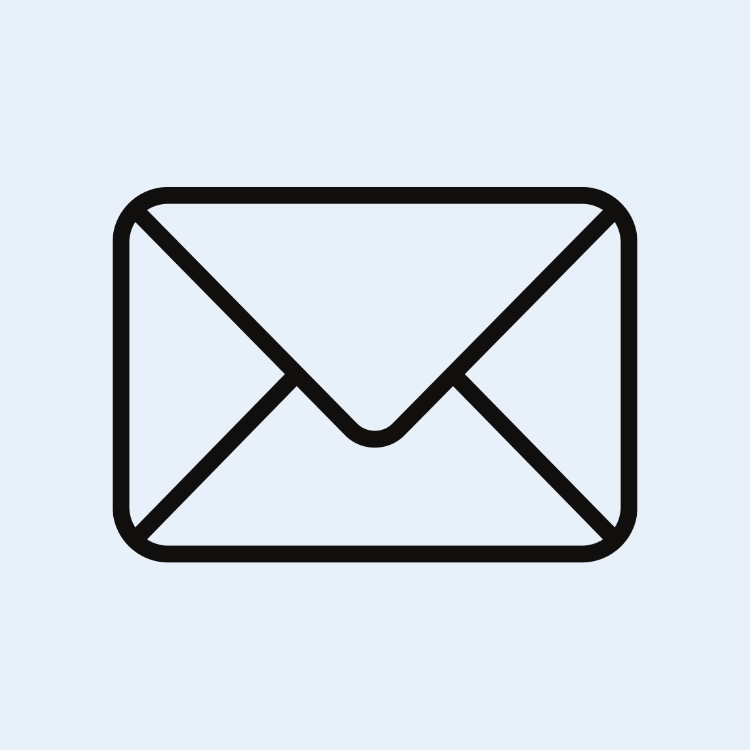 Simple line drawing of an envelope icon on a light blue background.