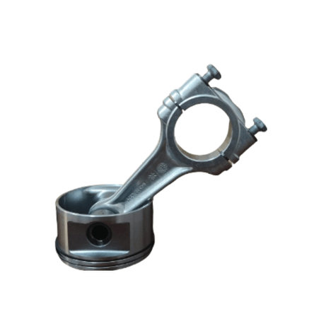 A metal piston and connecting rod used in engine machinery, displayed against a white background.