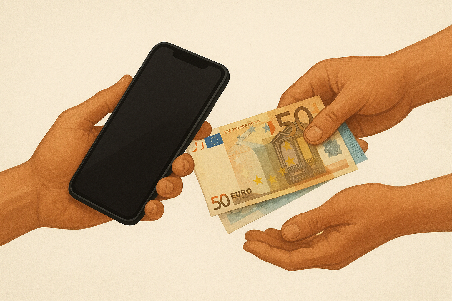 Buying a new smartphone trade in concept. Exchange of an old phone for a new one concept.