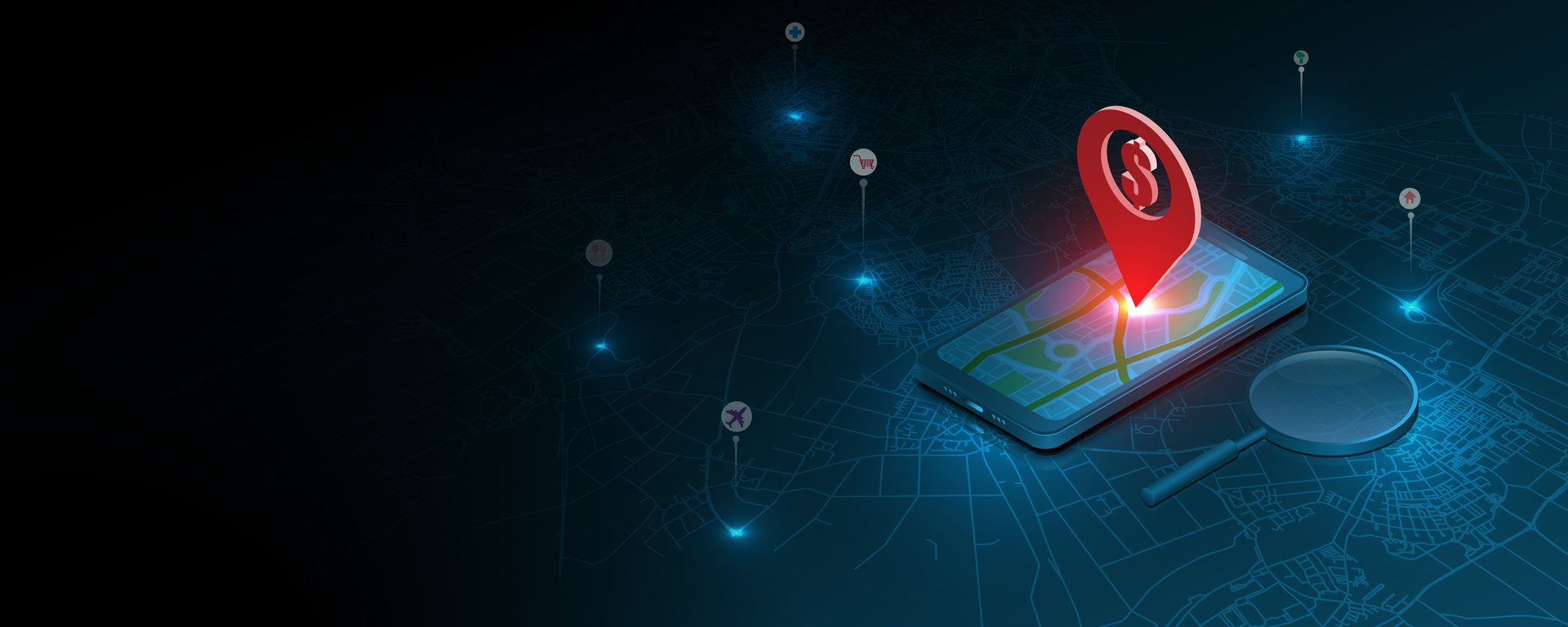 mobile phone technology wayfinding concept Position chart