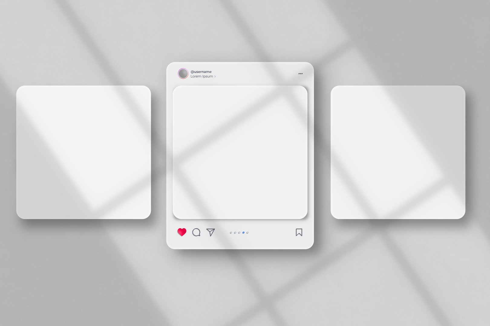 Social media post interface mockup. Social media mobile app page template design for user carousel post feed. Minimal design interface mobile app template of popular social network