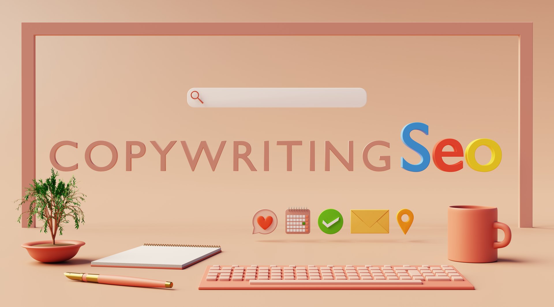 Search engine optimized seo text written for web pages and advertising. 3d rendering and pastel background.