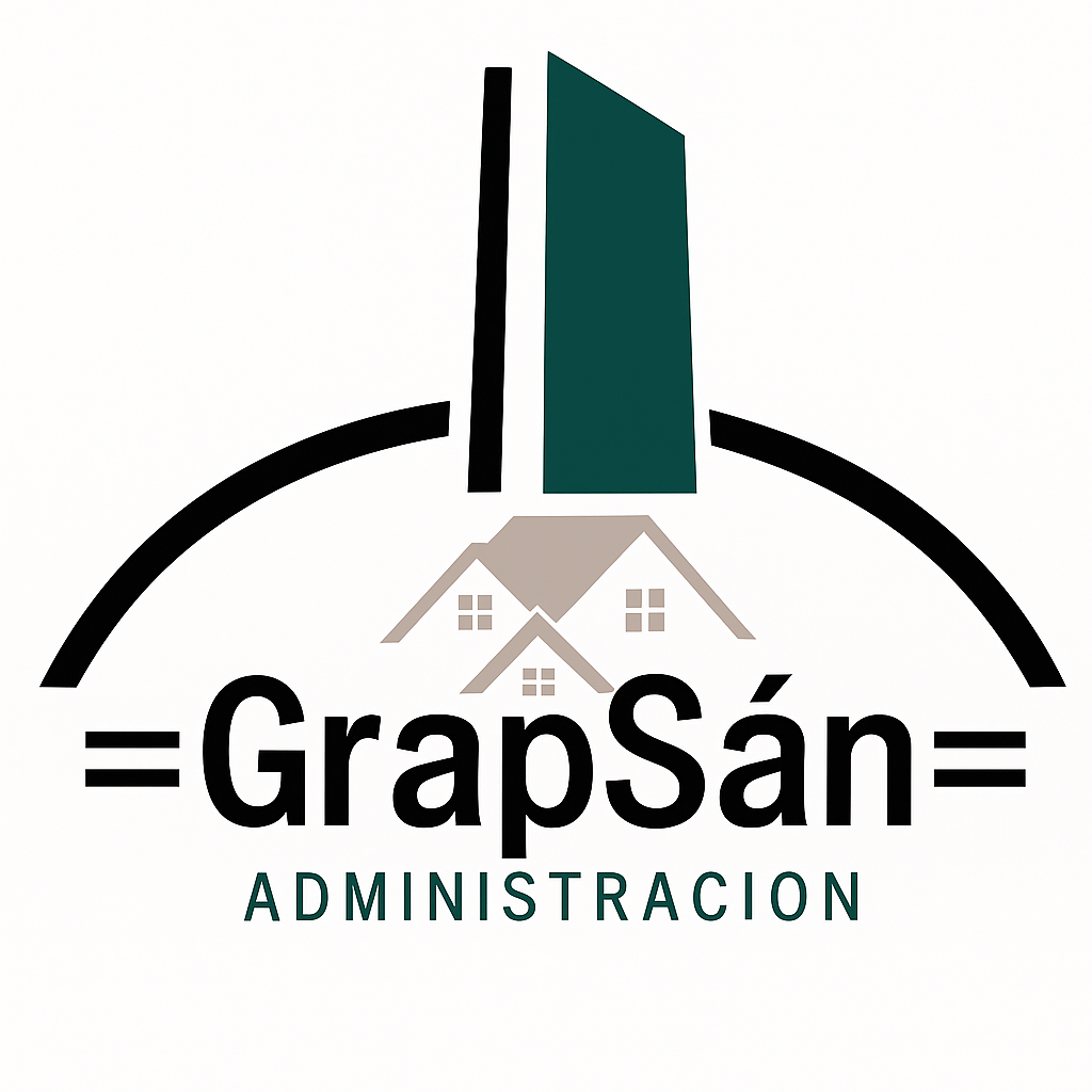 Logo featuring a stylized building, two houses, and the text GrapSán Administracion.