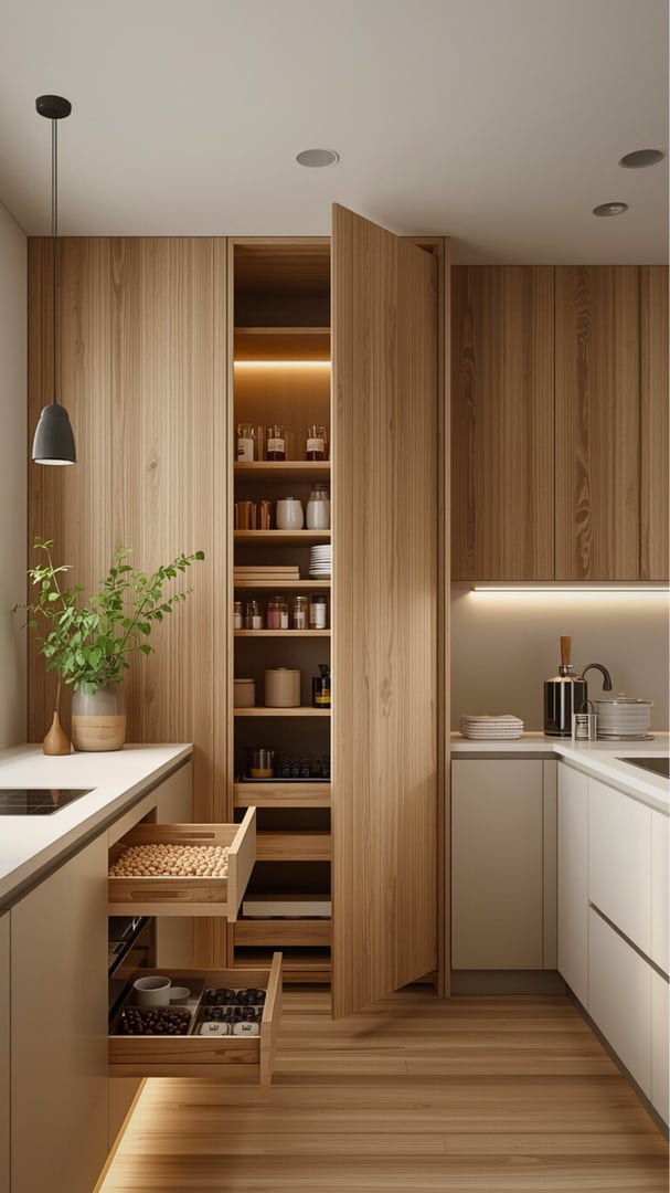 Moderne kjøkkenoppbevaring med skuffedelere og bokser