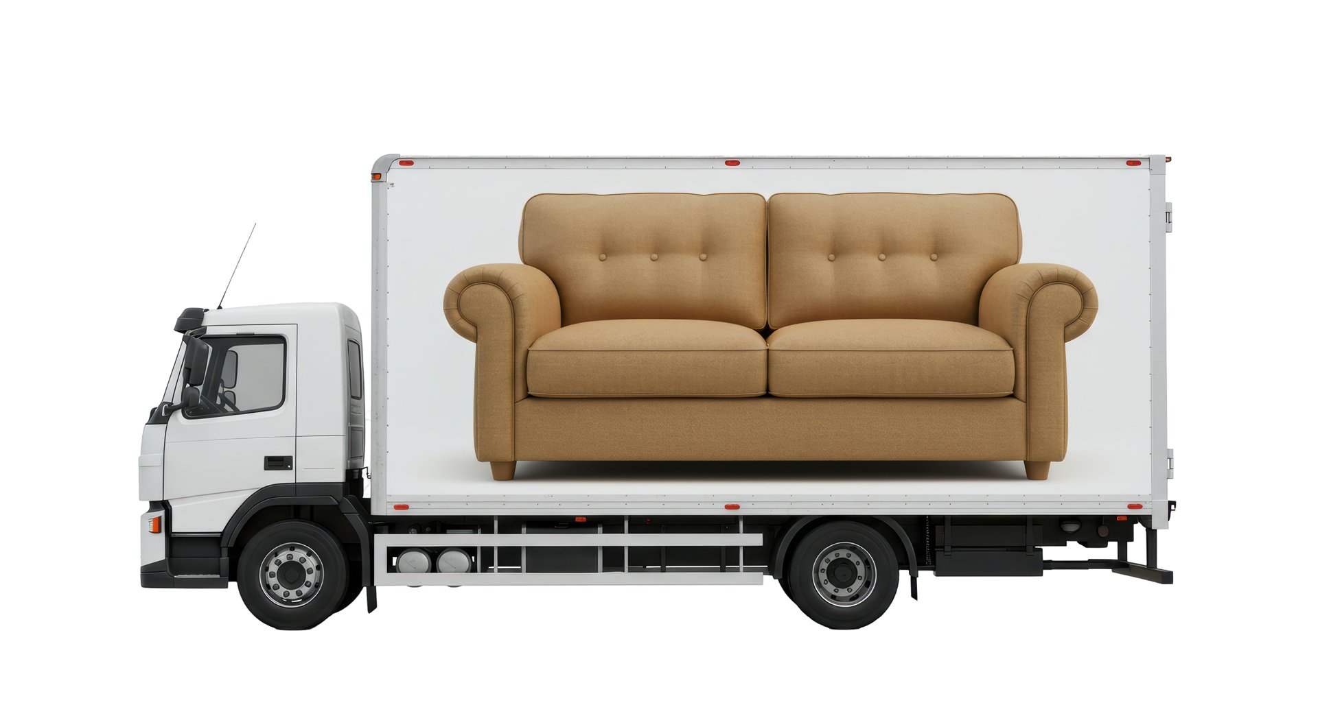 Isolated Moving Truck Carrying Beige Sofa