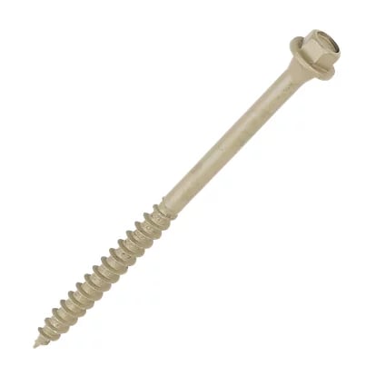 Hex head screw with a partially threaded shaft and pointed tip, designed for fastening in construction or woodworking.