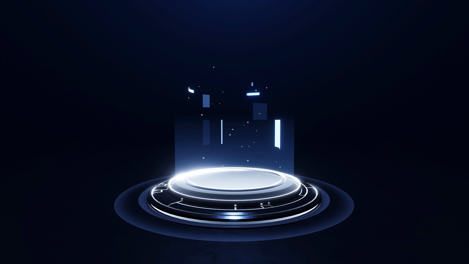 Hologram platform with glowing neon digital binary code, network or data concept, Sci-fi future cyberspace technology, 3d rendering