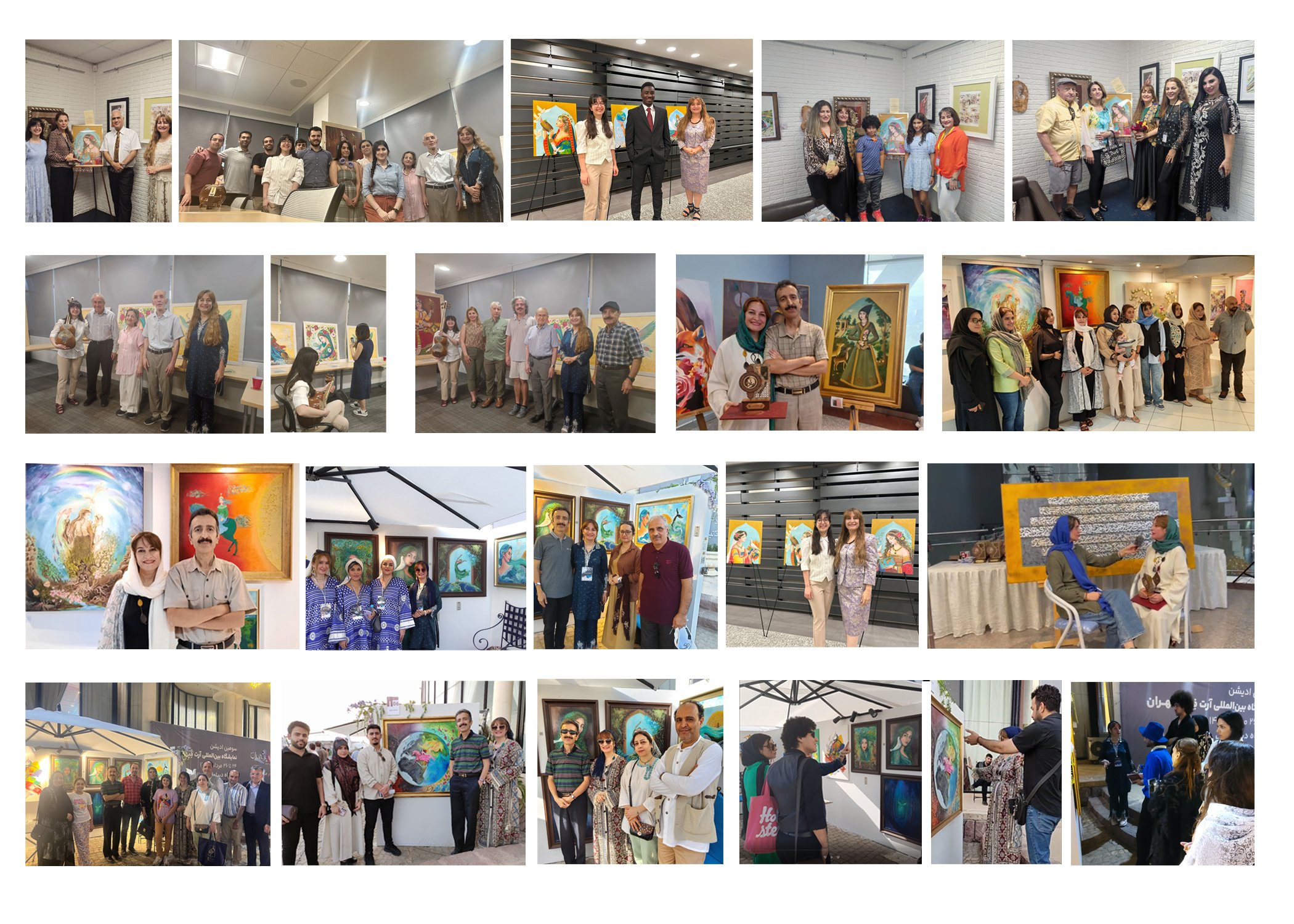 Gallery exhibition images compilation showing various art events and exhibitions
