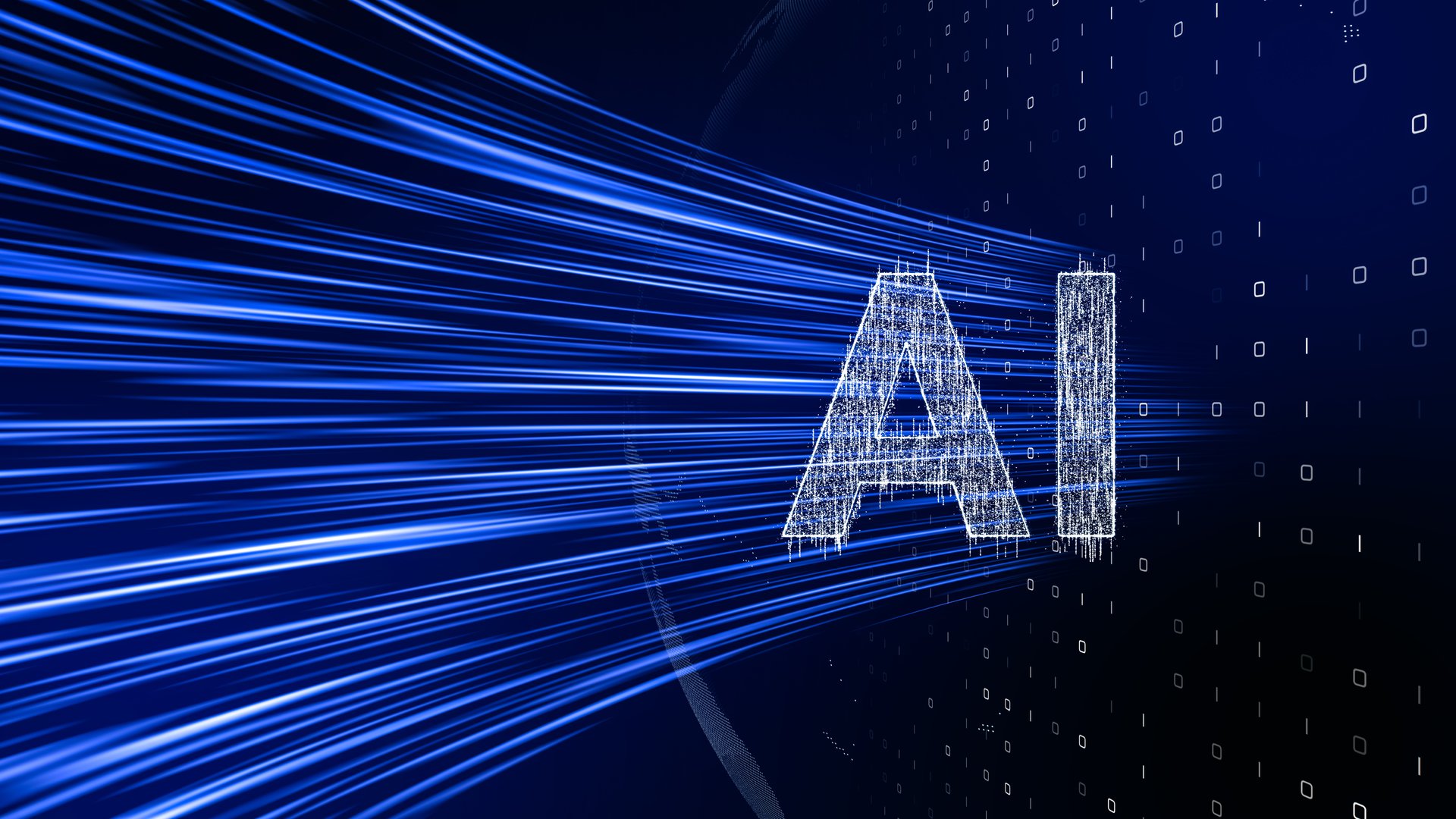 A digital AI hologram projected in a futuristic setting, surrounded by machine learning algorithms, neural networks