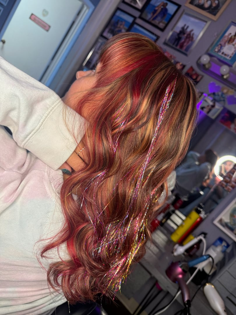 Beautiful auburn balayage hair color with copper and red tones at CC Styling Studio in Bradenton FL