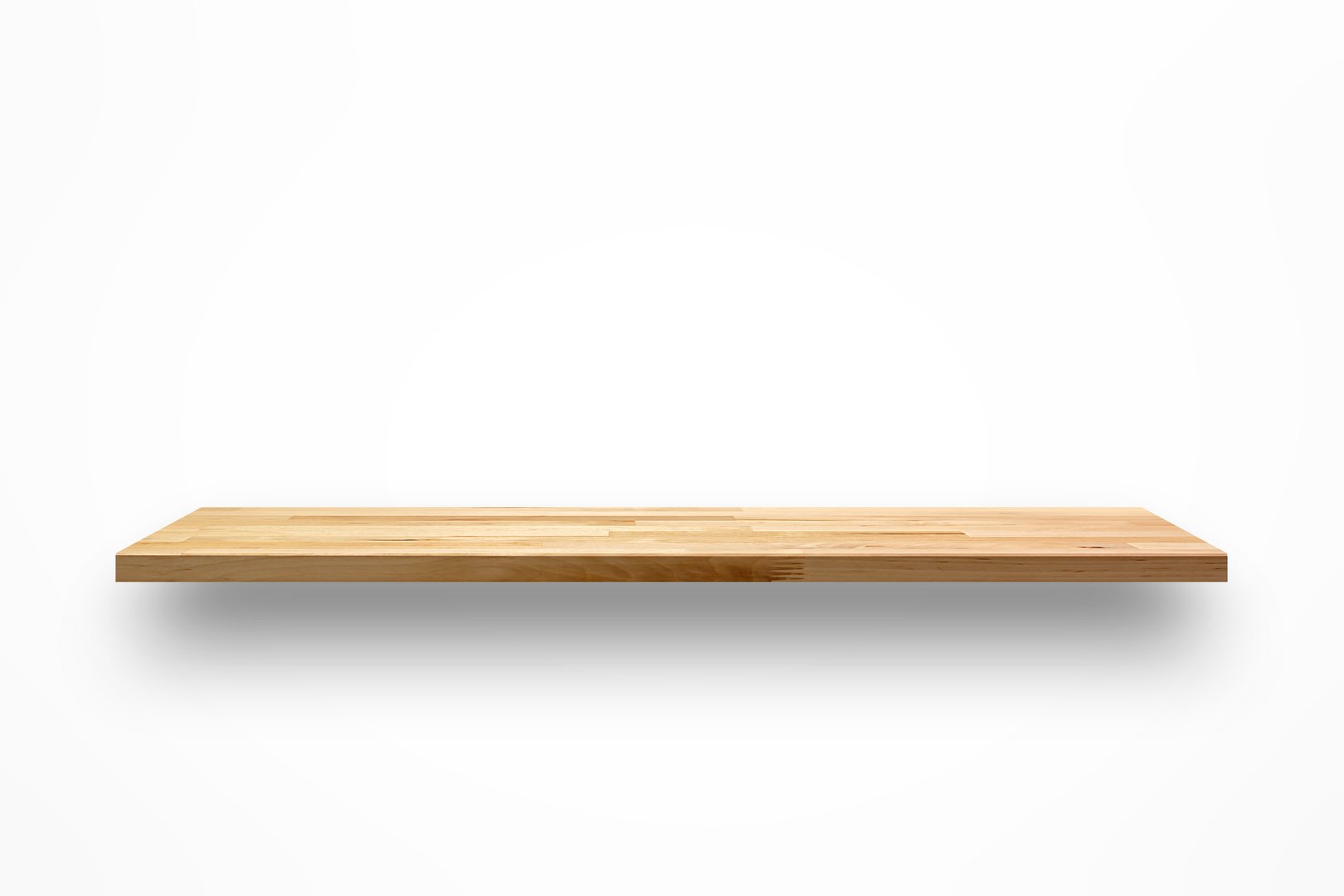 Empty wooden wall shelf on white background
