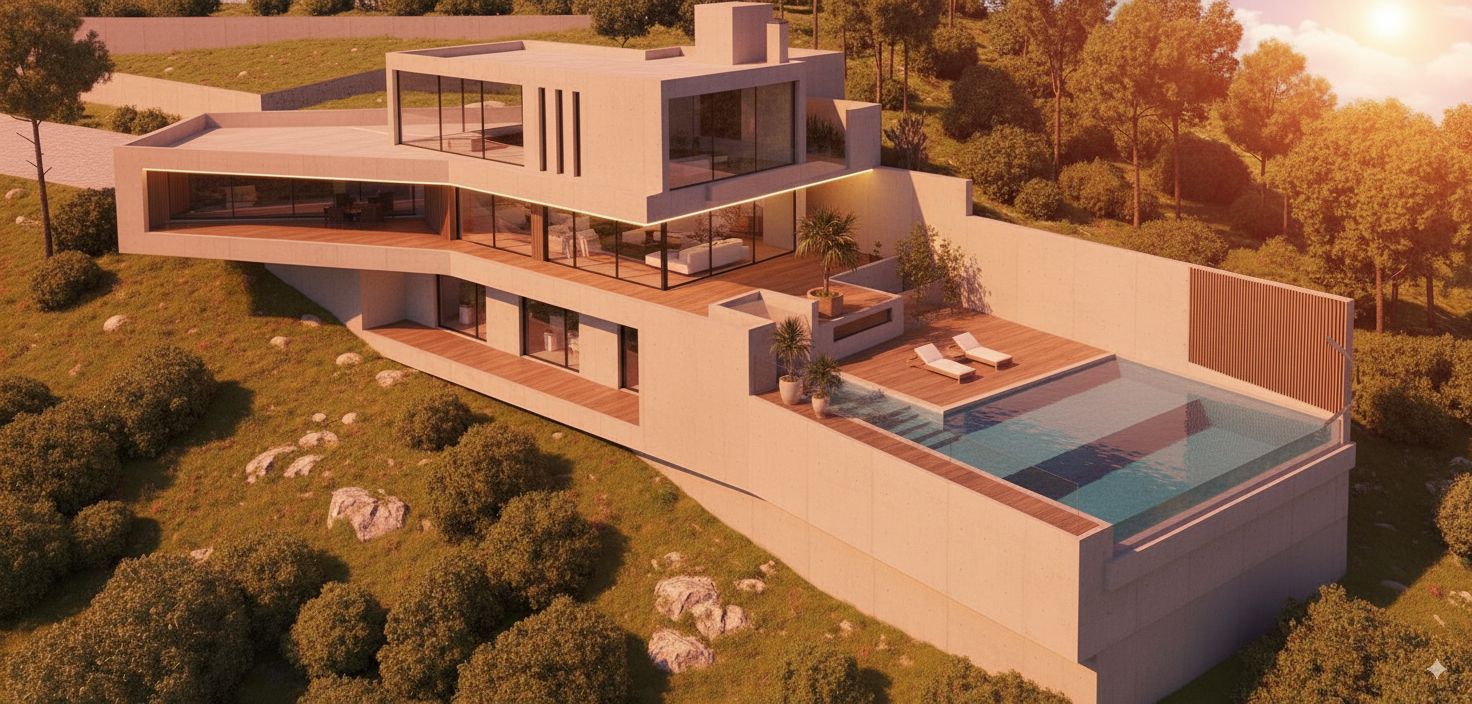 Villa Arcadia during daytime showing modern architecture and pool